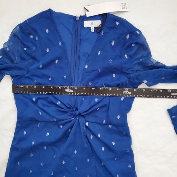 NWT NSR Royal Blue Metallic Dot Plunging V-Neck Midi Dress Sz S Cocktail Holiday - Picture 9 of 13